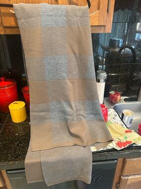 Nicholas K Taupe and Gray Block Plaid Scarf